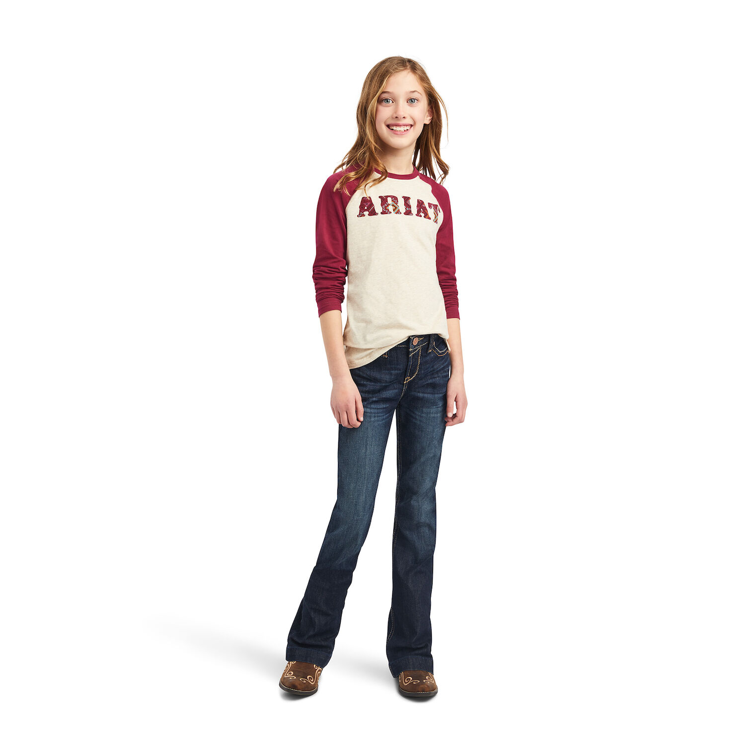 Ariat Girls REAL Zuma Baseball Shirt in Oatmeal Heather