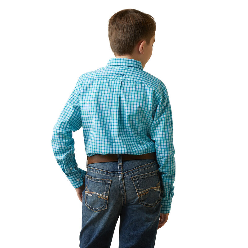 Boy's Pro Series Kalvin Classic Fit Shirt in Aqua Plaid