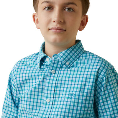 Boy's Pro Series Kalvin Classic Fit Shirt in Aqua Plaid