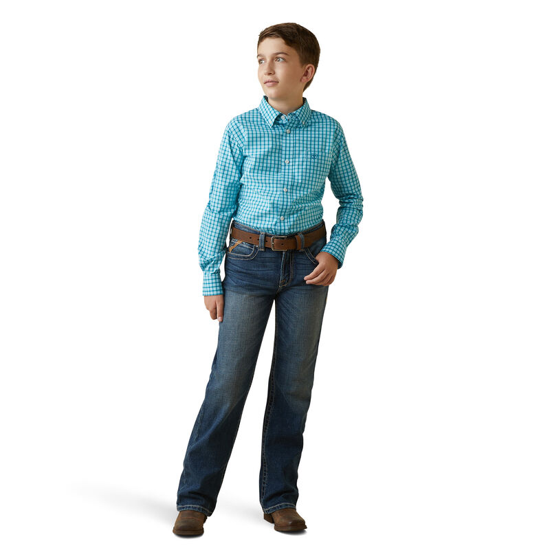 Boy's Pro Series Kalvin Classic Fit Shirt in Aqua Plaid