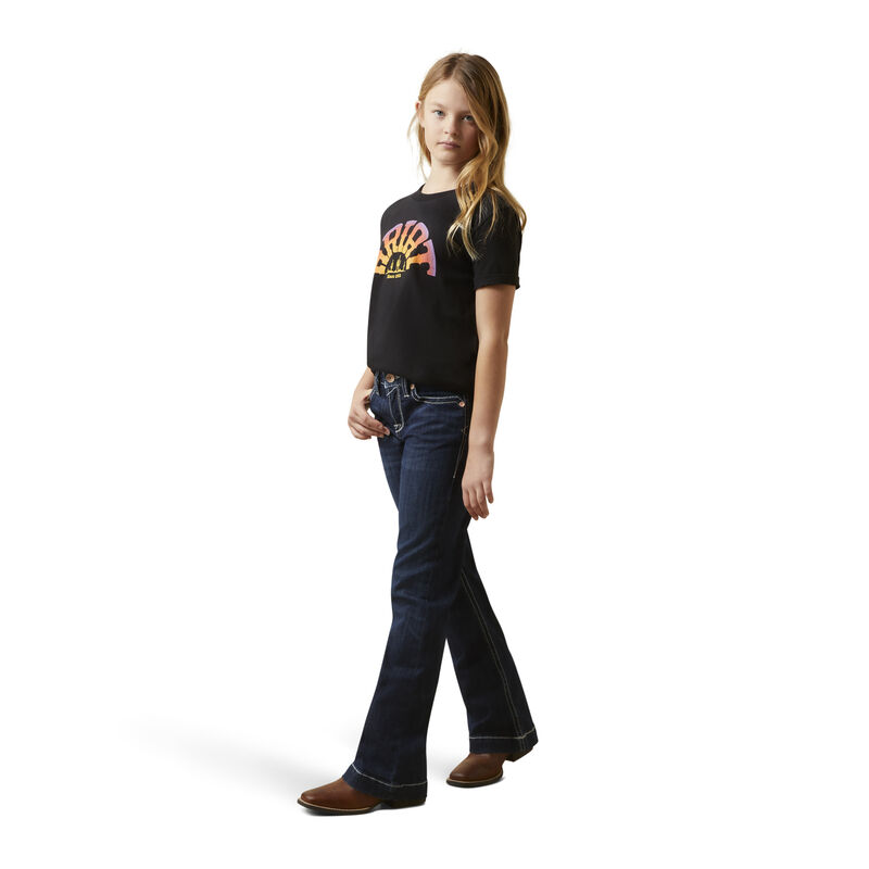 Girl's Ariat Rainbow Sunset T-Shirt in Black Rainbow