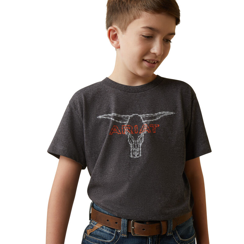 Boy's Ariat Barbed Wire Steer T-Shirt in Charcoal