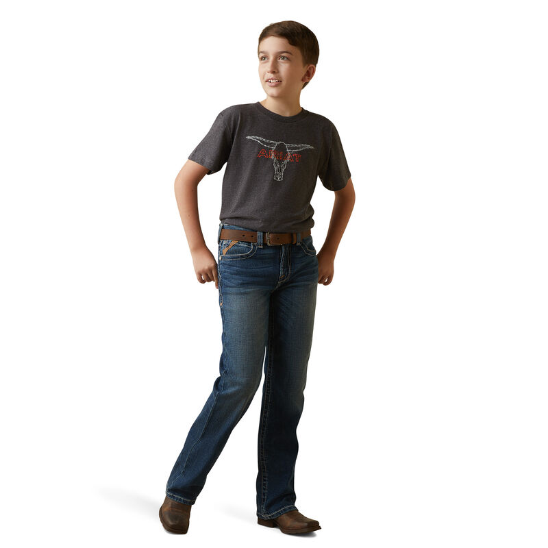 Boy's Ariat Barbed Wire Steer T-Shirt in Charcoal