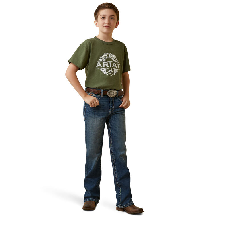Boy's Ariat Center Fire Tee in Green