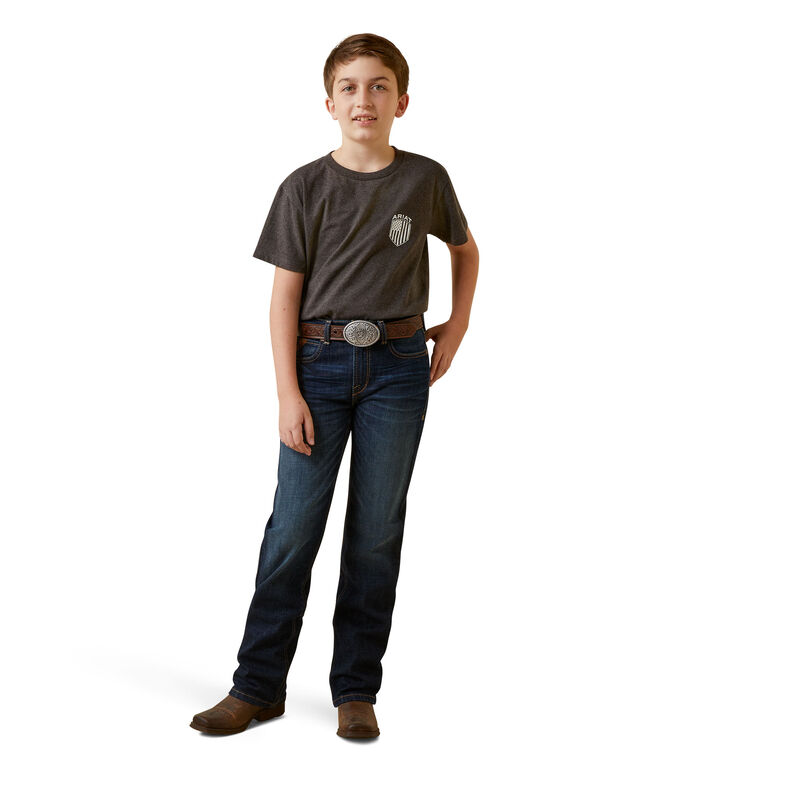 Boy's Ariat Patriot Badge Tee in Charcoal