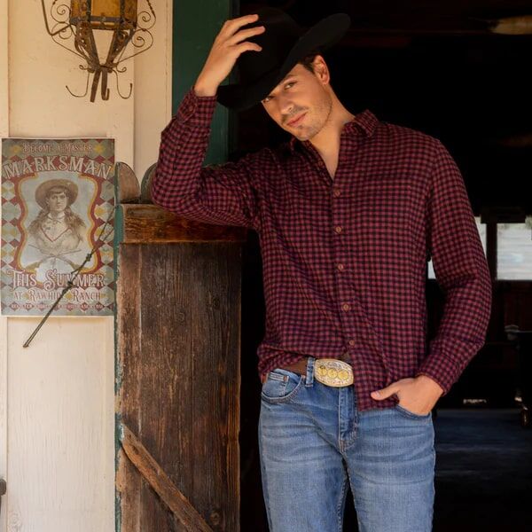 AndWest Men's 1 1/2-In Shot Gun Shell Plaque Buckle Belt in Brown