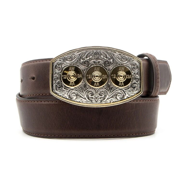 AndWest Men's 1 1/2-In Shot Gun Shell Plaque Buckle Belt in Brown