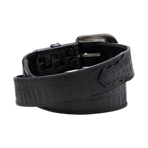 AndWest Men's 1 1/2-in Exotic Alligator Print With Checkered Billets Belt in Black