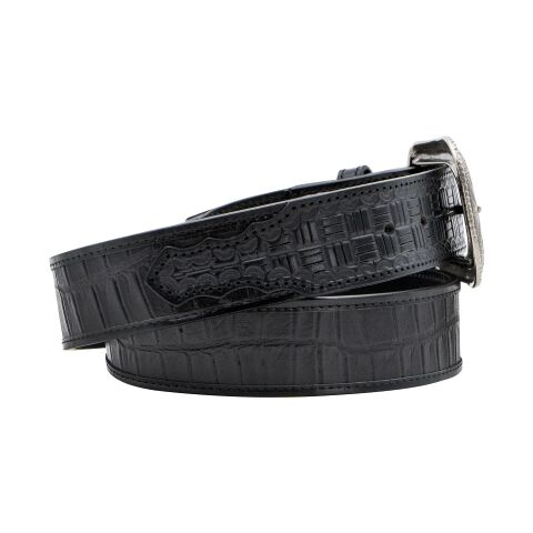 AndWest Men's 1 1/2-in Exotic Alligator Print With Checkered Billets Belt in Black
