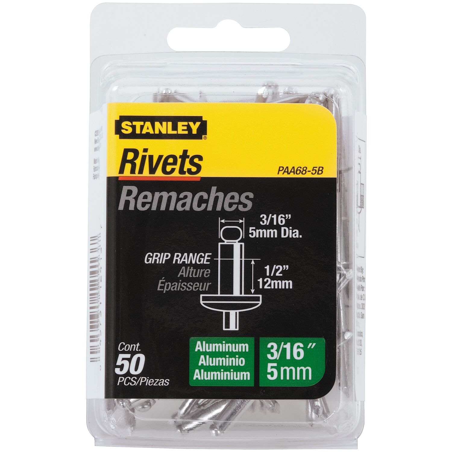 Stanley 3/16 Inch X 1/2 Inch, Aluminum Rivets, Pack Of 50(Pack Of 50)