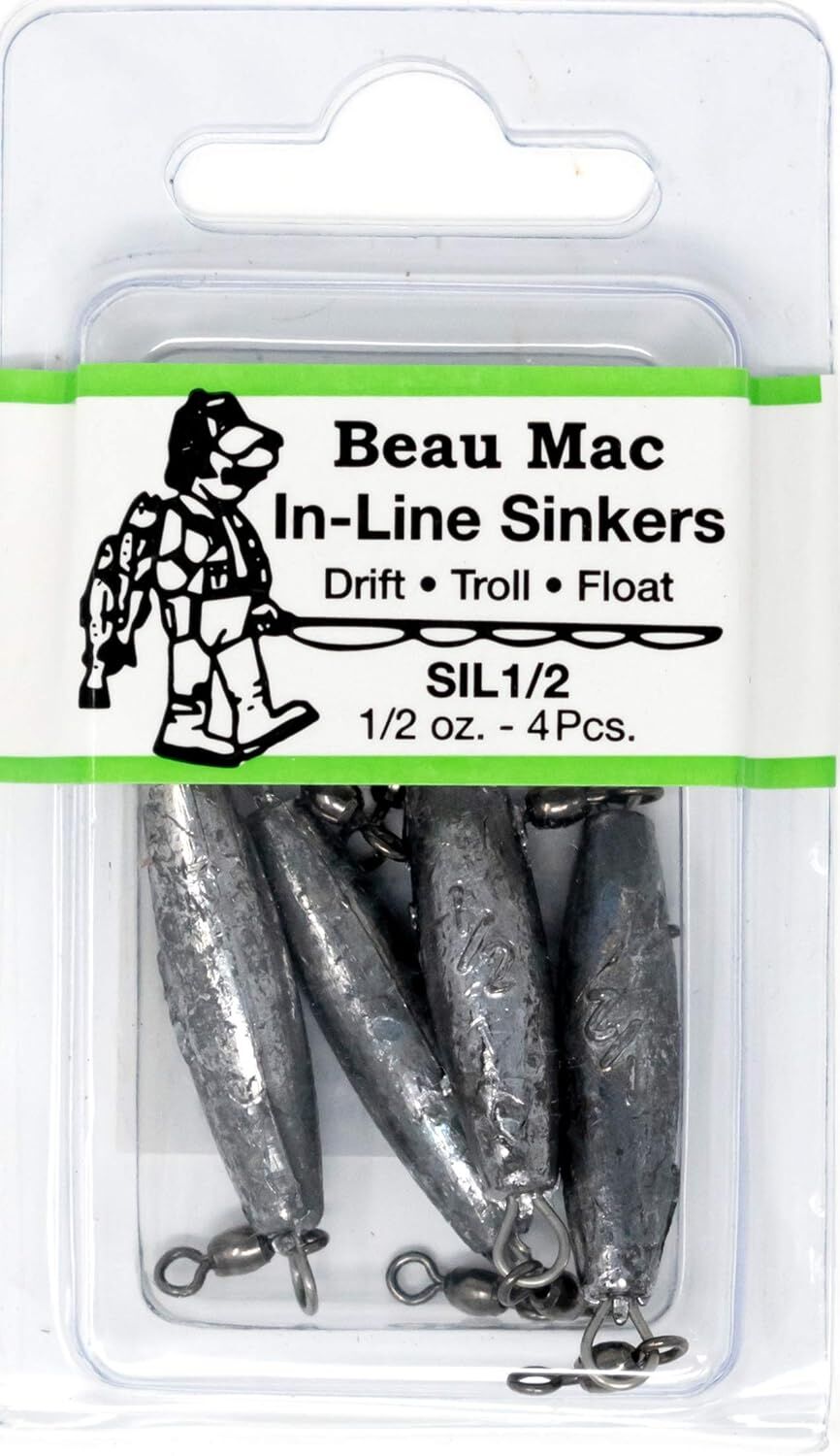 Beau Mac Inline Sinkers, 1/2-Oz, 4-Pk