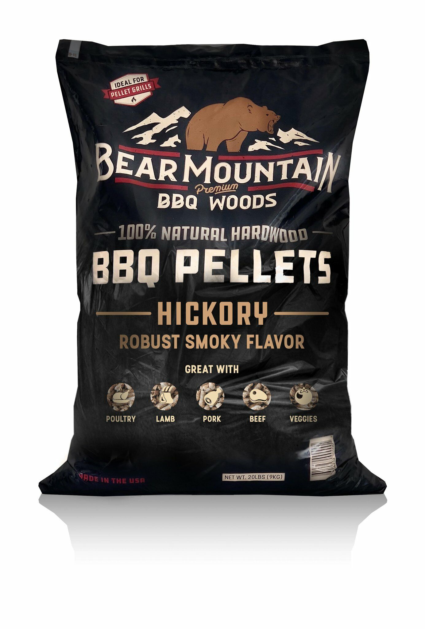 Bear Mountain Hickory BBQ Wood Pellets, 20-Lb