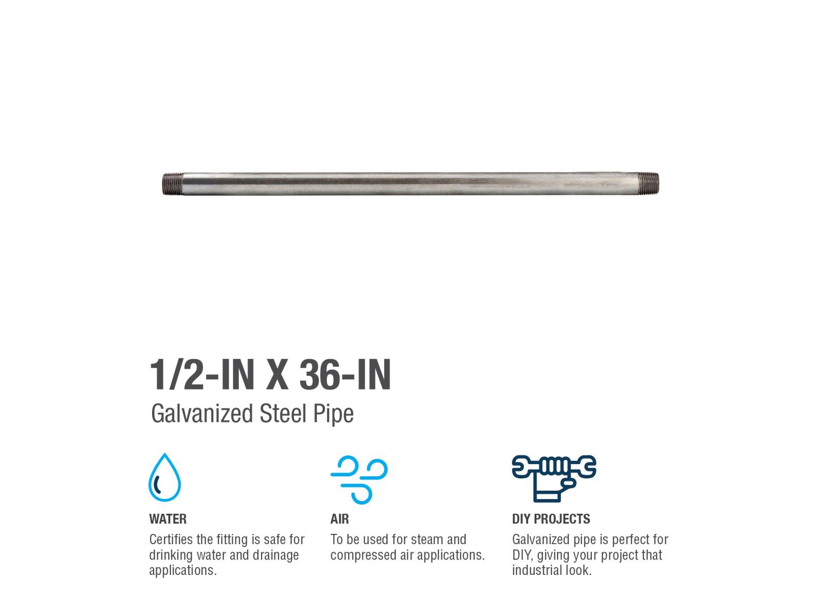 Southland Galvanized Steel Schedule 40 Pipe, 1/2-In MIP x 36-In