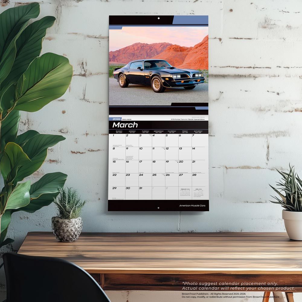 Brown Trout Publisher 2026 American Muscle Cars Monthly Square Wall Calendar, 12-In x 24-In