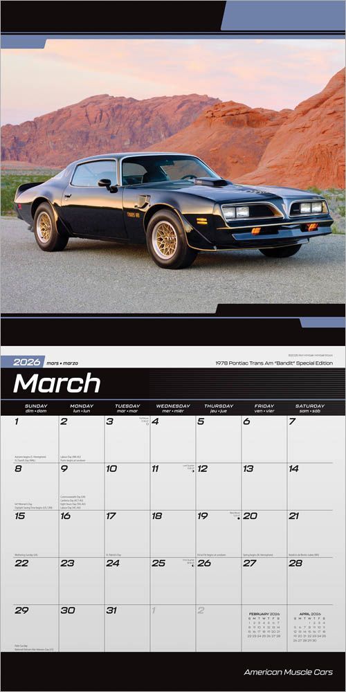 Brown Trout Publisher 2026 American Muscle Cars Monthly Square Wall Calendar, 12-In x 24-In