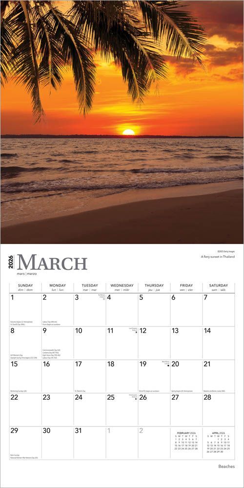 Brown Trout Publisher 2026 Beaches Monthly Square Wall Calendar, 12-In x 24-In