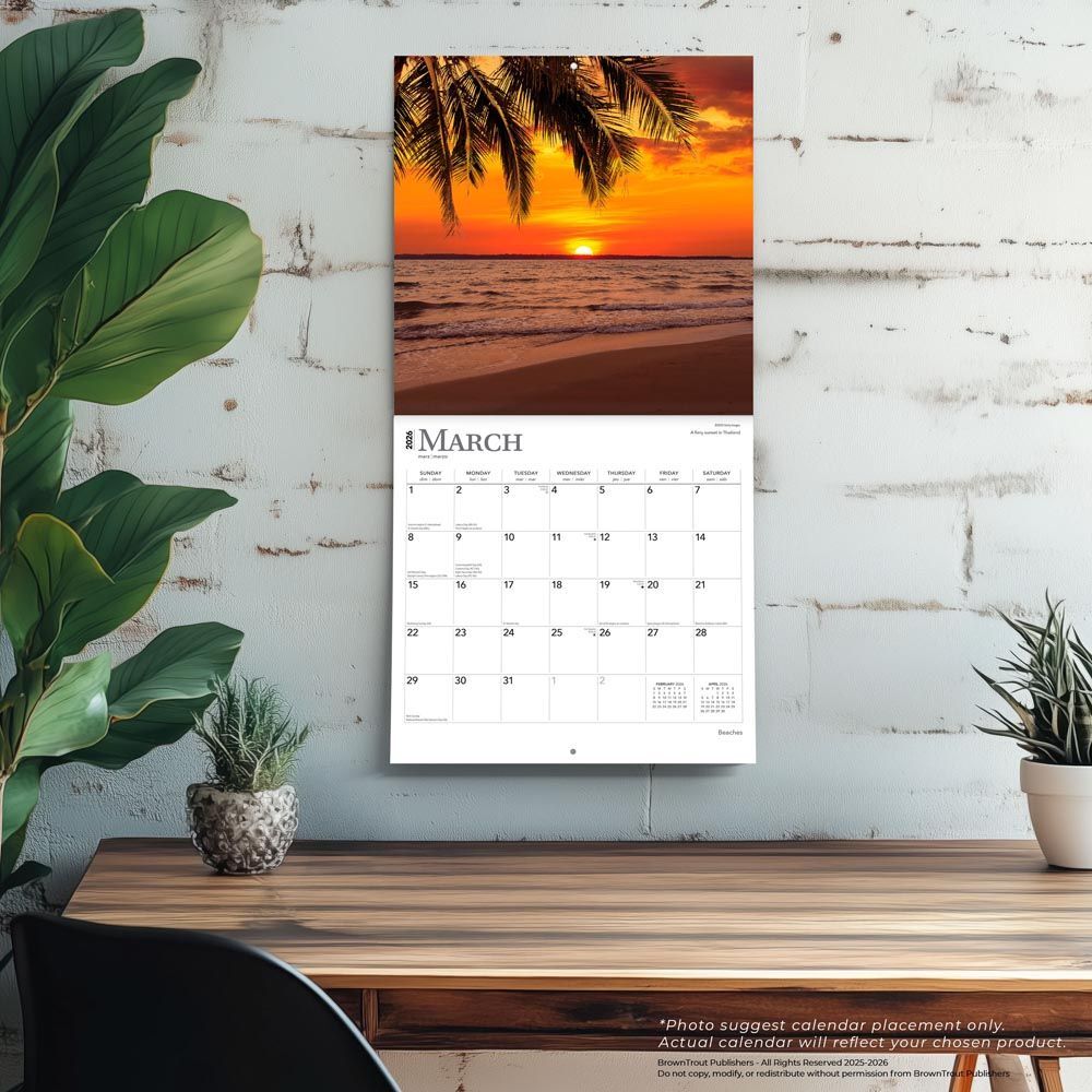 Brown Trout Publisher 2026 Beaches Monthly Square Wall Calendar, 12-In x 24-In