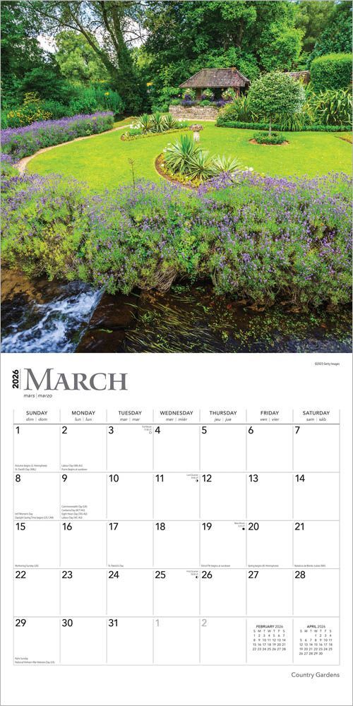Brown Trout Publisher 2026 Country Gardens Monthly Square Wall Calendar, 12-In x 24-In