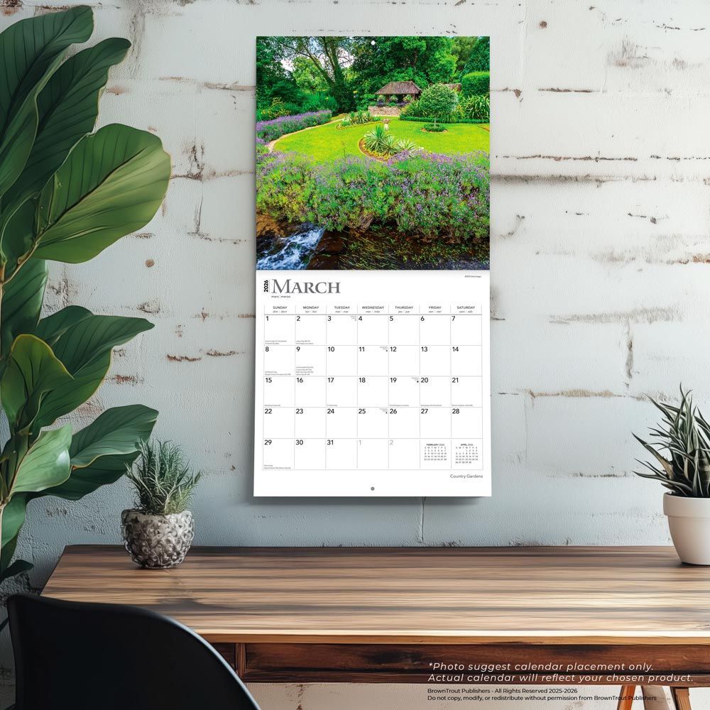 Brown Trout Publisher 2026 Country Gardens Monthly Square Wall Calendar, 12-In x 24-In