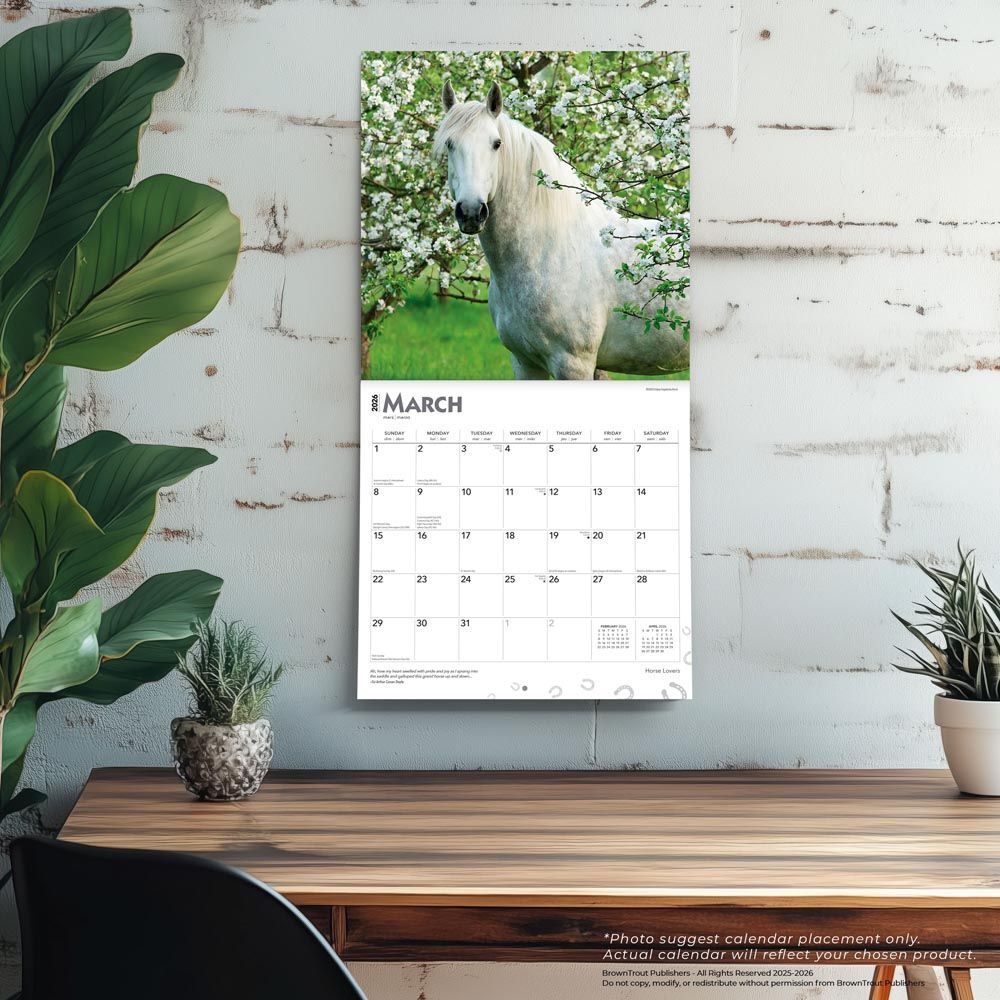 Brown Trout Publisher 2026 Horse Lovers Monthly Square Wall Calendar, 12-In x 24-In