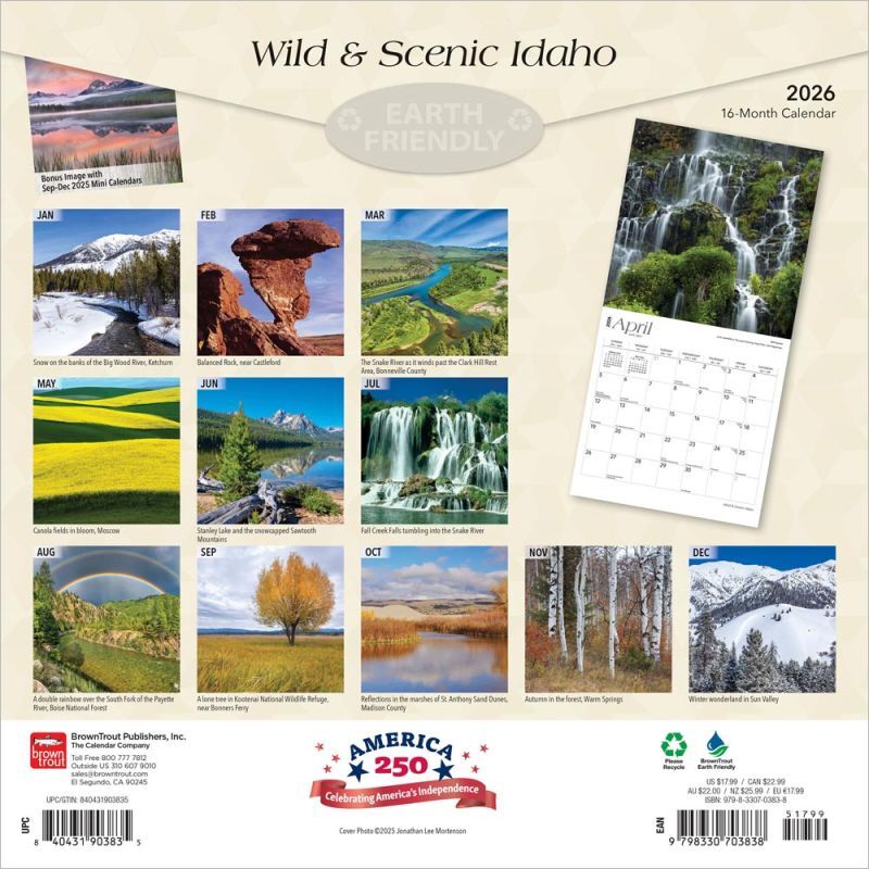 Brown Trout Publisher 2026 Idaho Wild & Scenic Monthly Square Wall Calendar, 12-In x 24-In