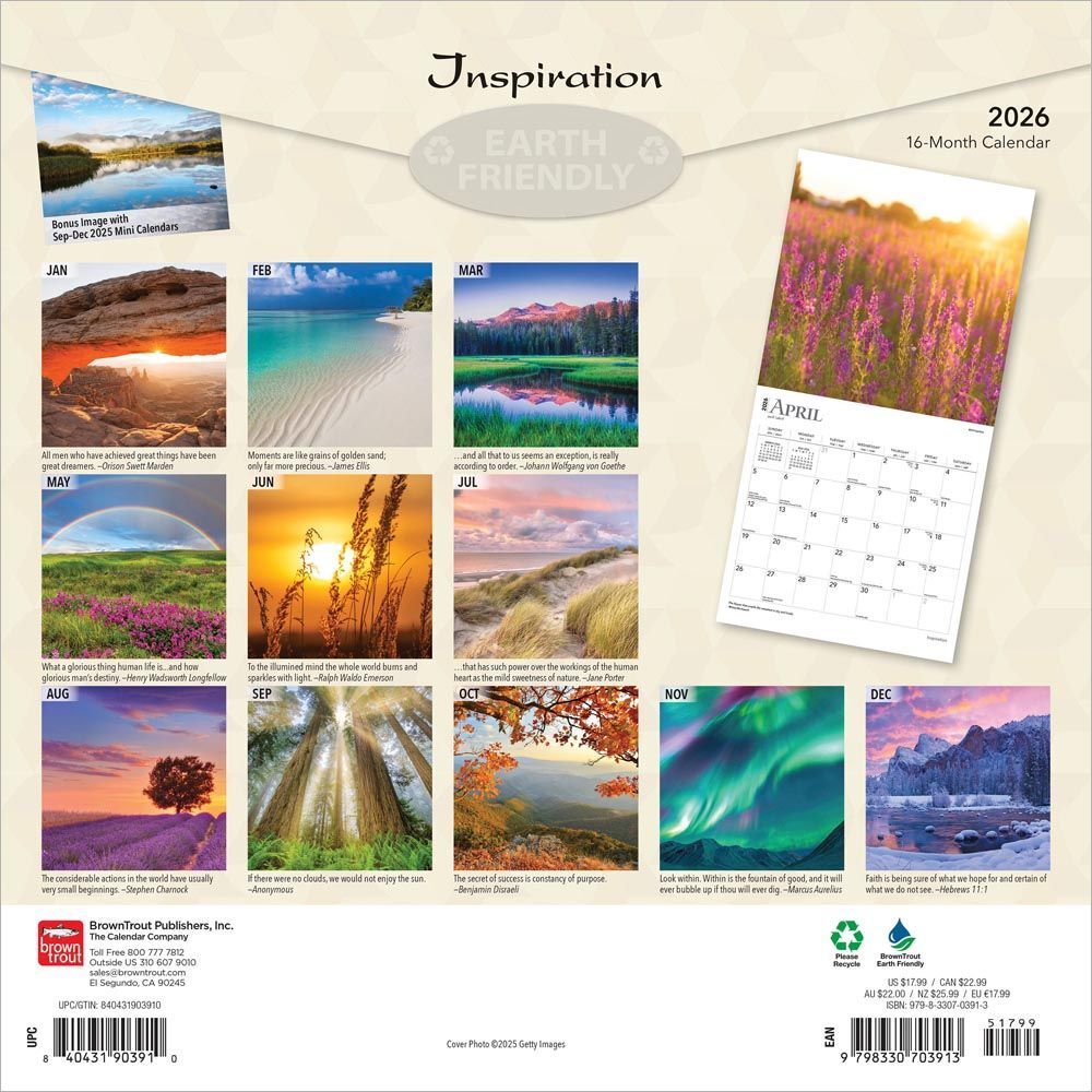 Brown Trout Publisher 2026 Inspiration Monthly Square Wall Calendar, 12-In x 24-In