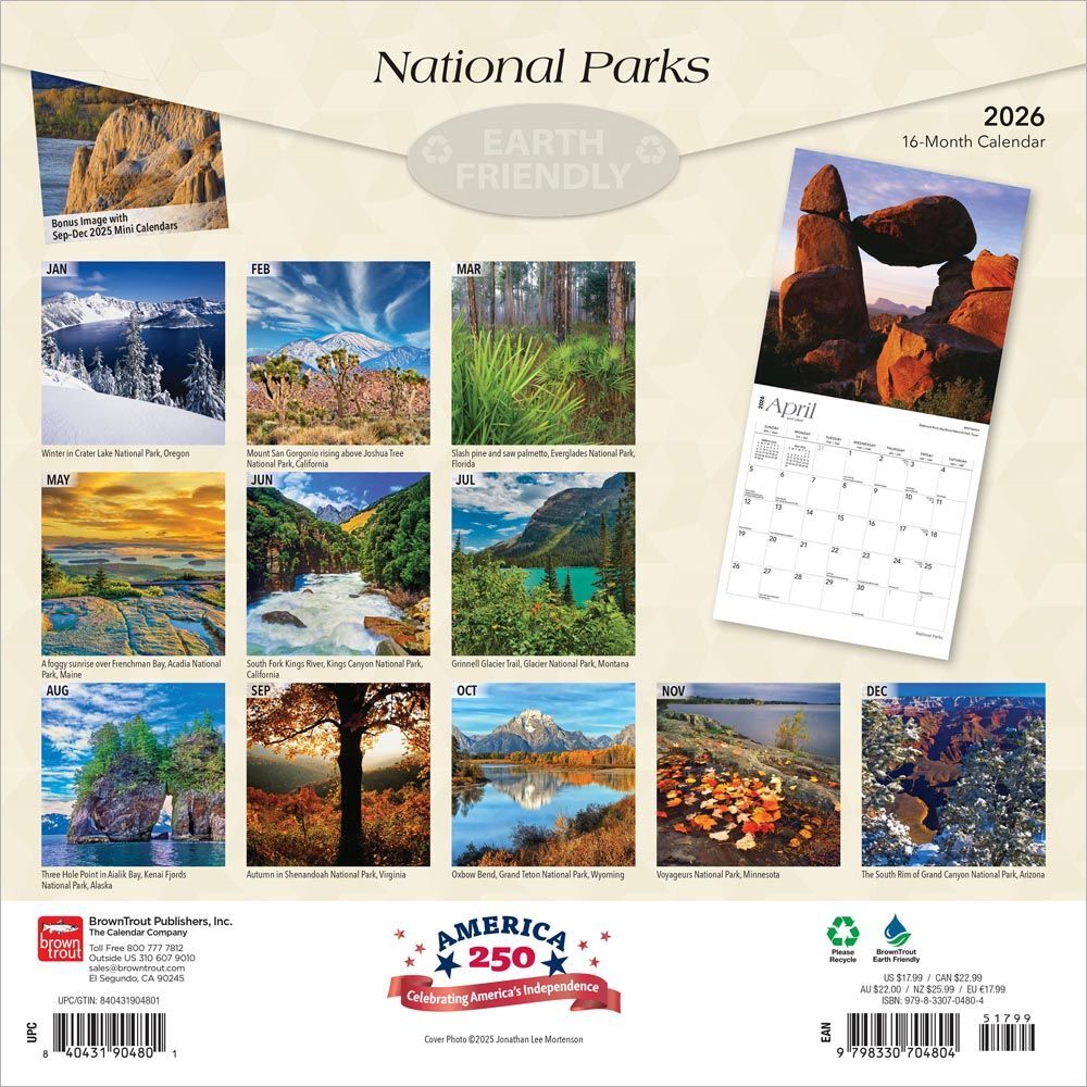 Brown Trout Publisher 2026 National Parks Monthly Square Wall Calendar, 12-In x 24-In