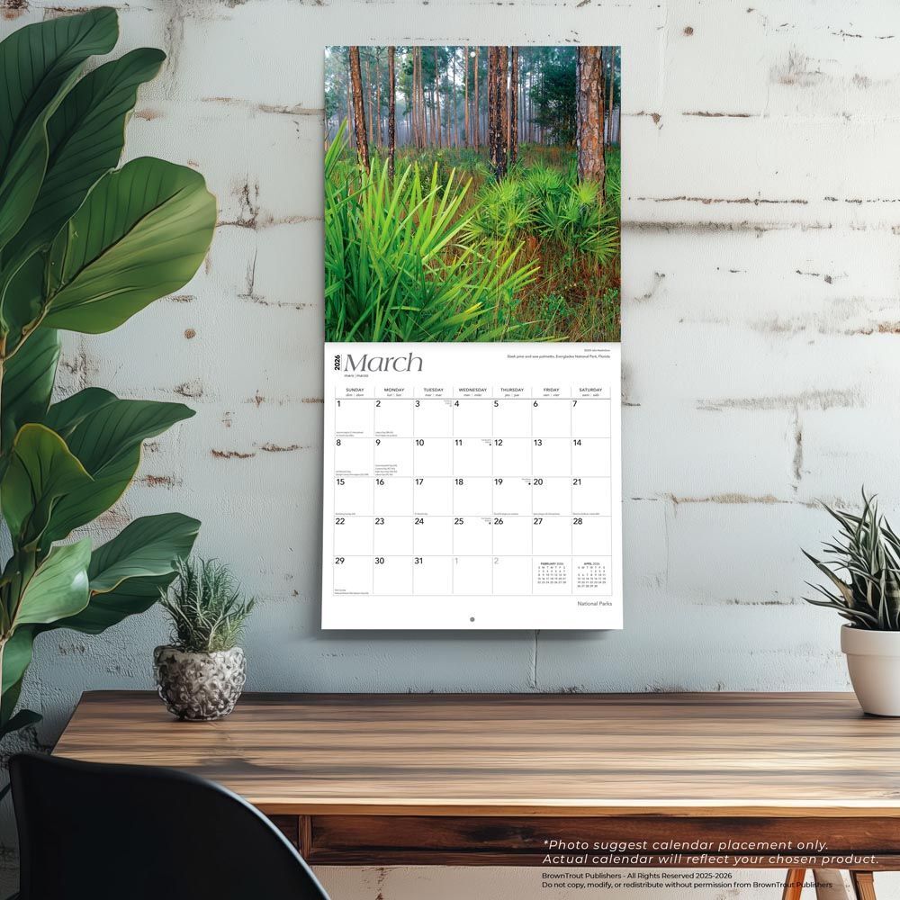 Brown Trout Publisher 2026 National Parks Monthly Square Wall Calendar, 12-In x 24-In