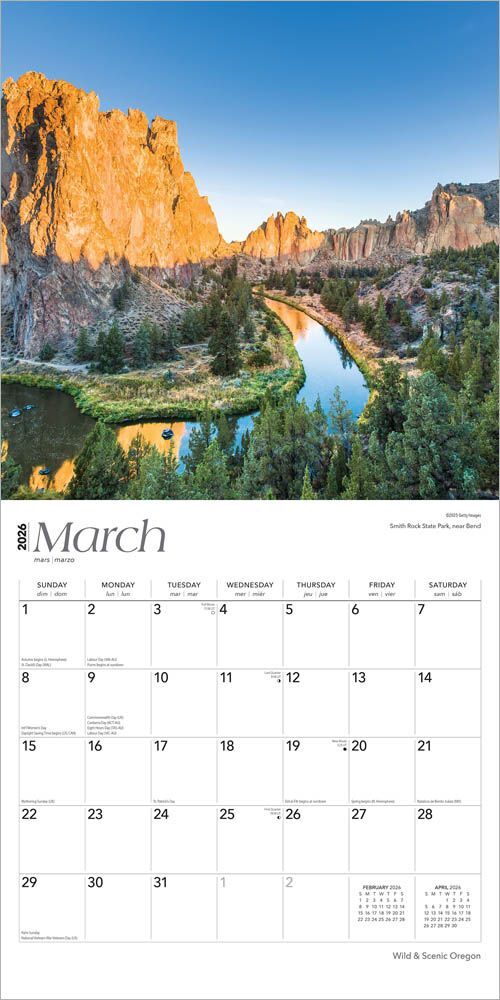 Brown Trout Publisher 2026 Oregon Wild & Scenic Monthly Square Wall Calendar, 12-In x 24-In