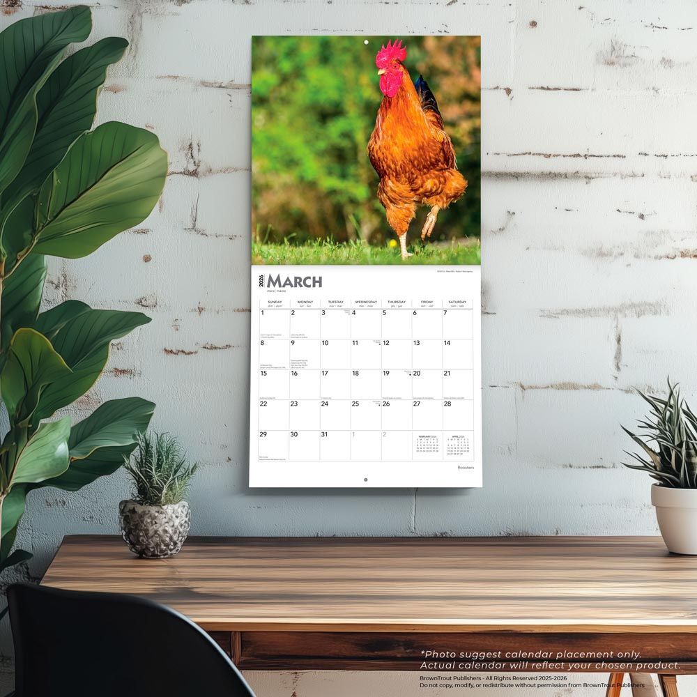 Brown Trout Publisher 2026 Rooster Monthly Square Wall Calendar, 12-In x 24-In