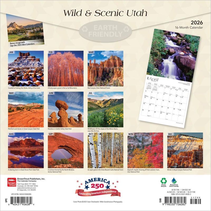 Brown Trout Publisher 2026 Utah Wild & Scenic Monthly Square Wall Calendar, 12-In x 24-In