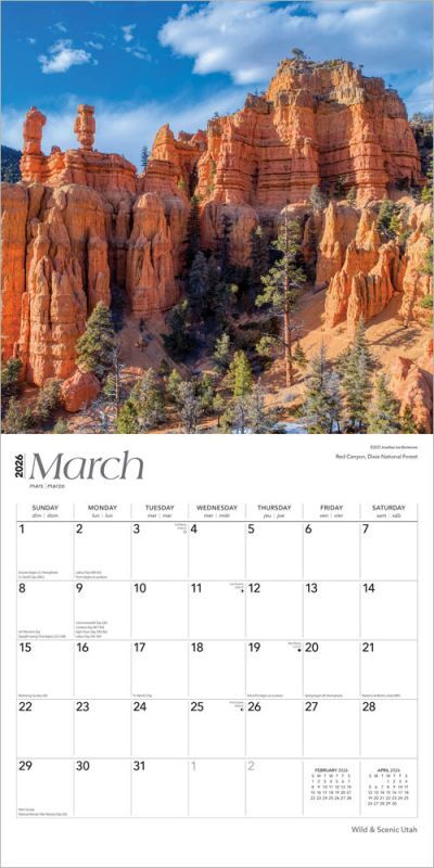 Brown Trout Publisher 2026 Utah Wild & Scenic Monthly Square Wall Calendar, 12-In x 24-In