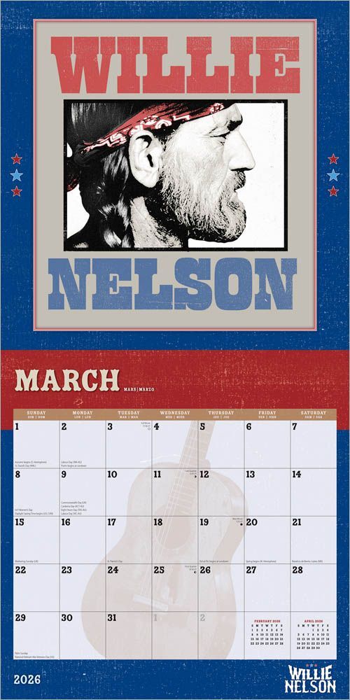 Brown Trout Publisher 2026 Willie Nelson Monthly Square Wall Calendar, 12-In x 24-In