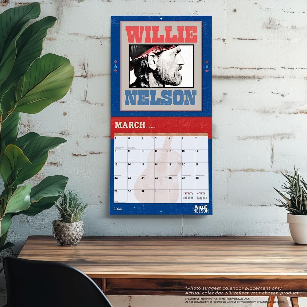 Brown Trout Publisher 2026 Willie Nelson Monthly Square Wall Calendar, 12-In x 24-In