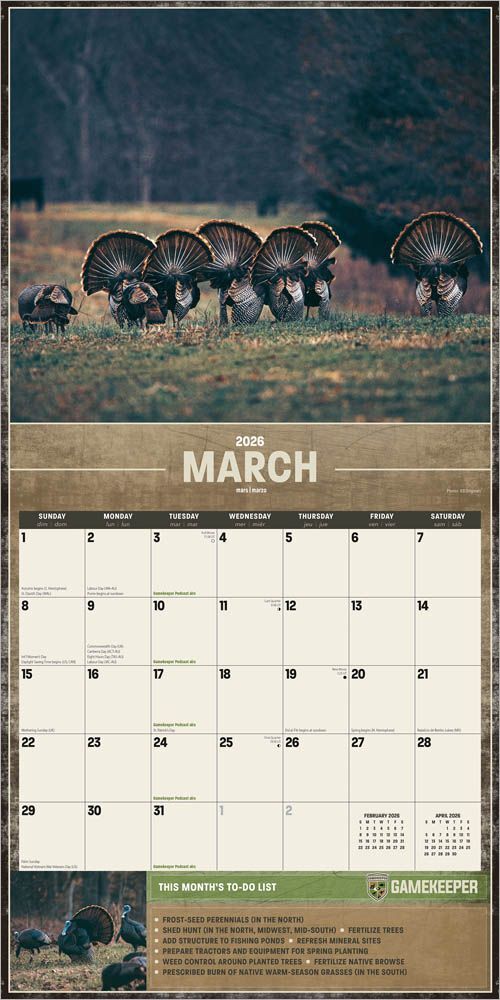 Brown Trout Publisher 2026 Mossy Oak Gamekeeper Monthly Square Wall Calendar, 12-In x 24-In