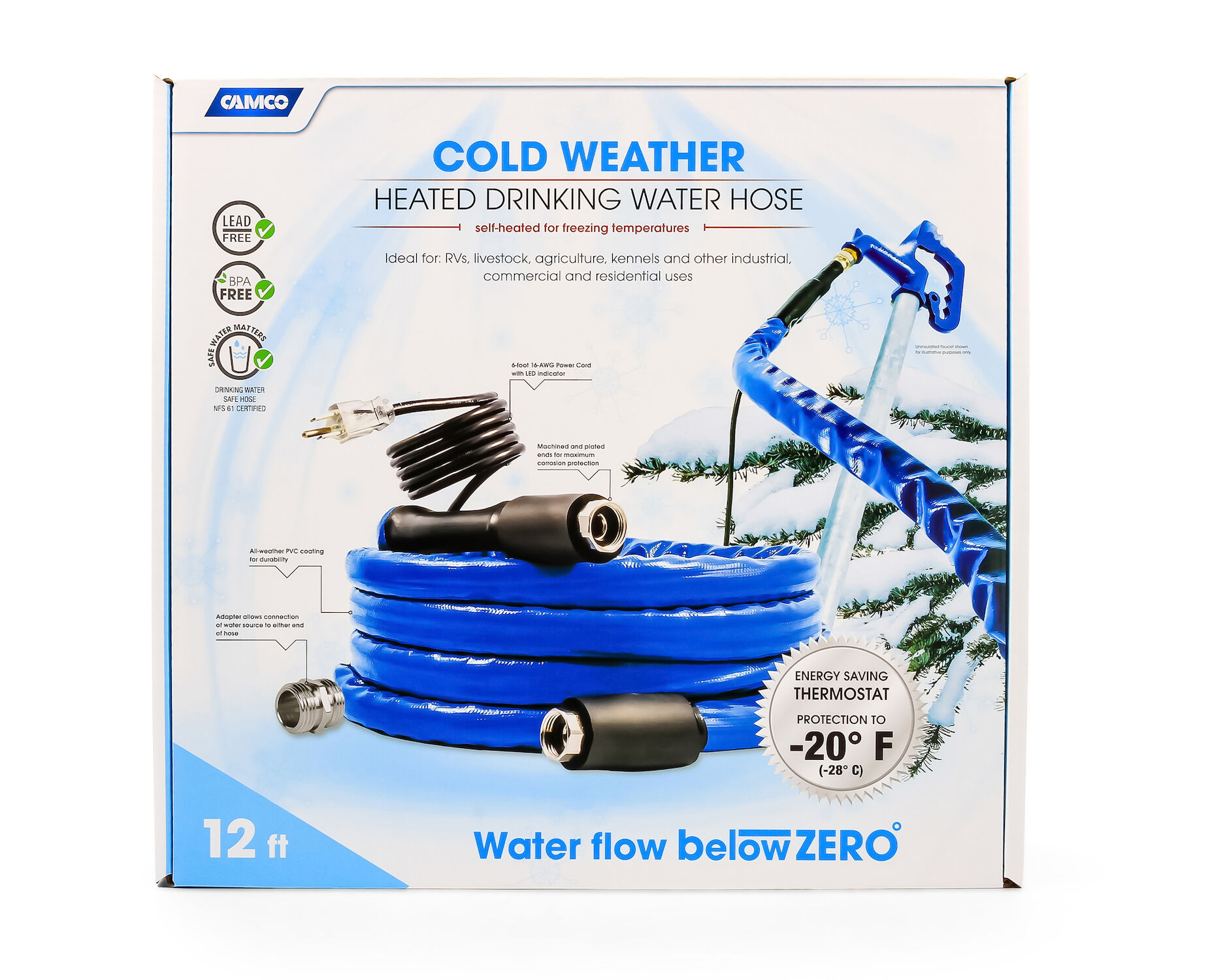 Heated Drinking Water Hose 12-Ft x 5/8-In