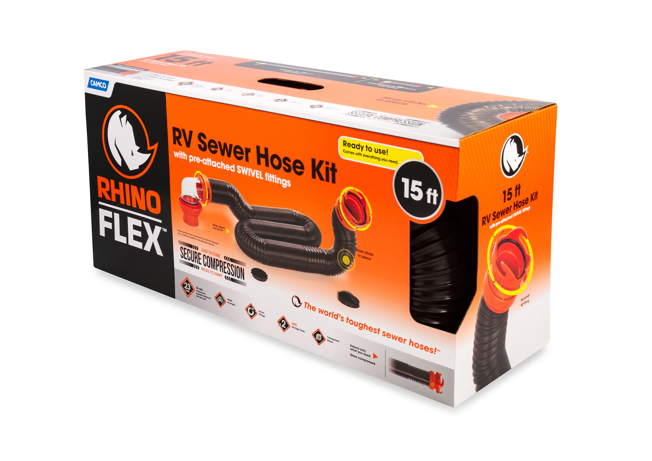 Rhino Flex 15-Ft RV Sewer Hose with Pre-Attached Swivel Fittings