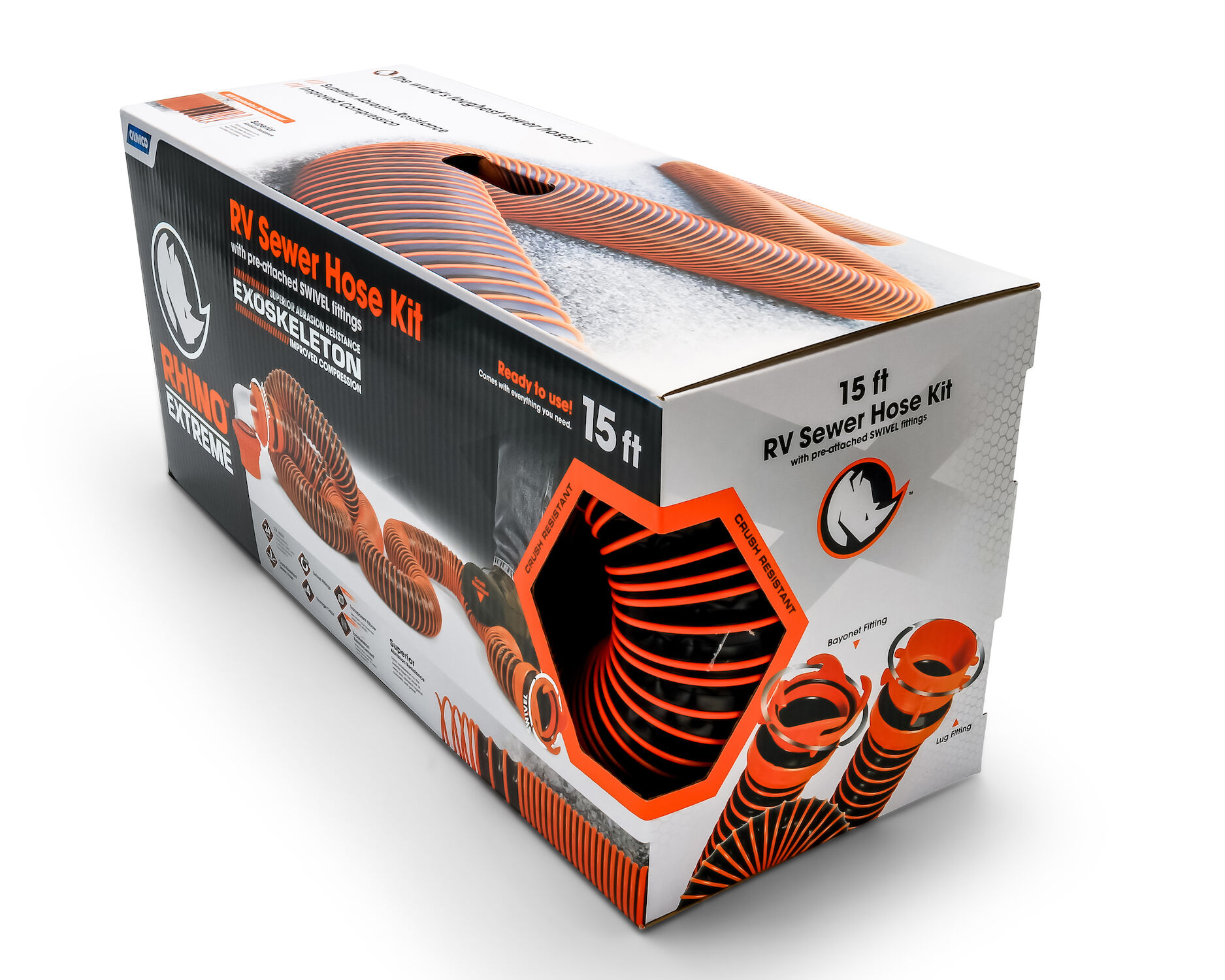 RhinoEXTREME 15-Ft Sewer Hose Kit w/SwivelFit,4N1,E-Lbow,Caps