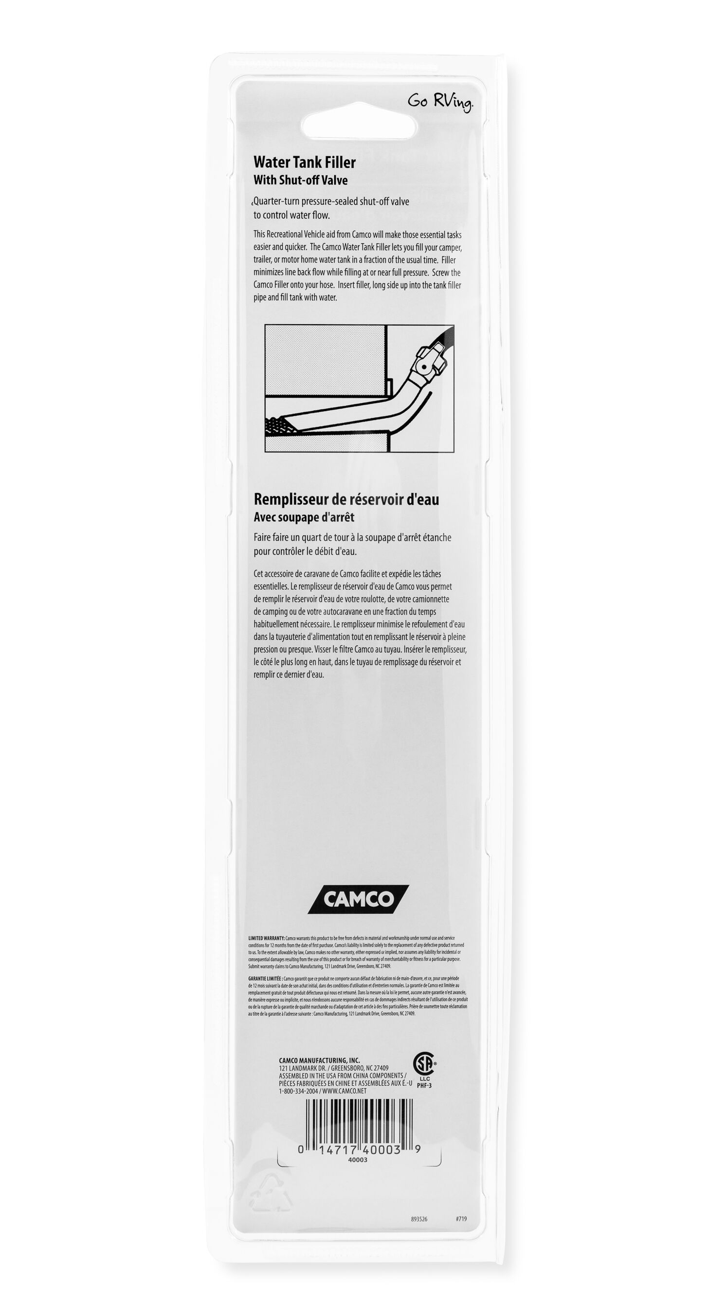 Water Tank Filler with Shutoff Valve 