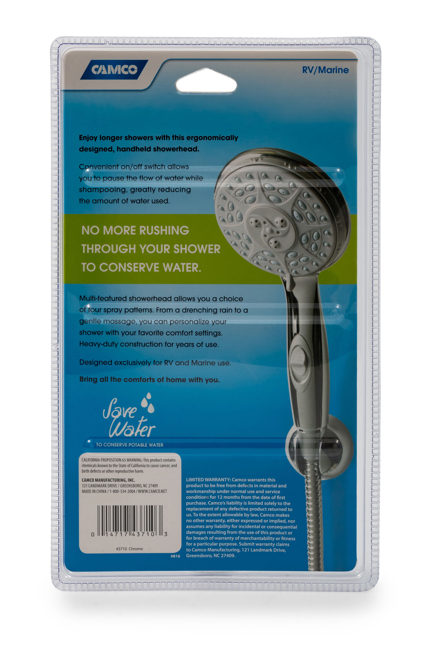 Shower Head-Chrome w/On/Off Sw