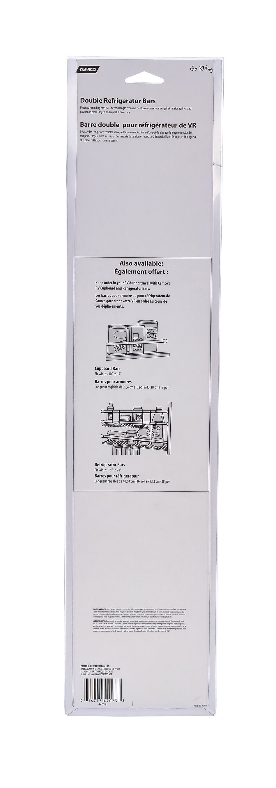 RV Refrigerator Double Bar Set- 16-In to 28-In White