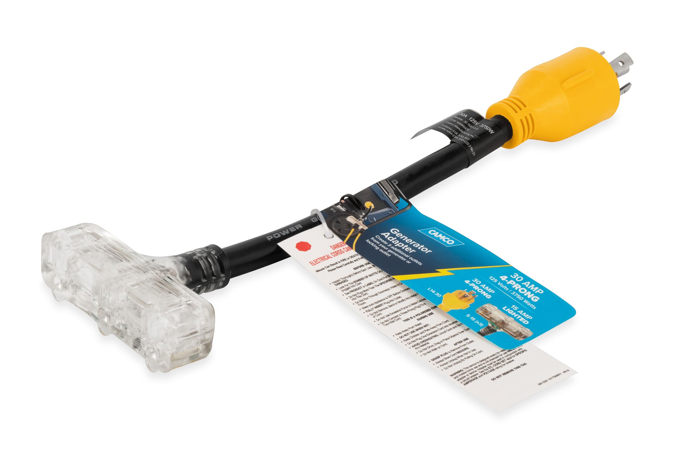 GenAdptDB 12-In 30AM 4-Prong/3x15AF 125V/3750W