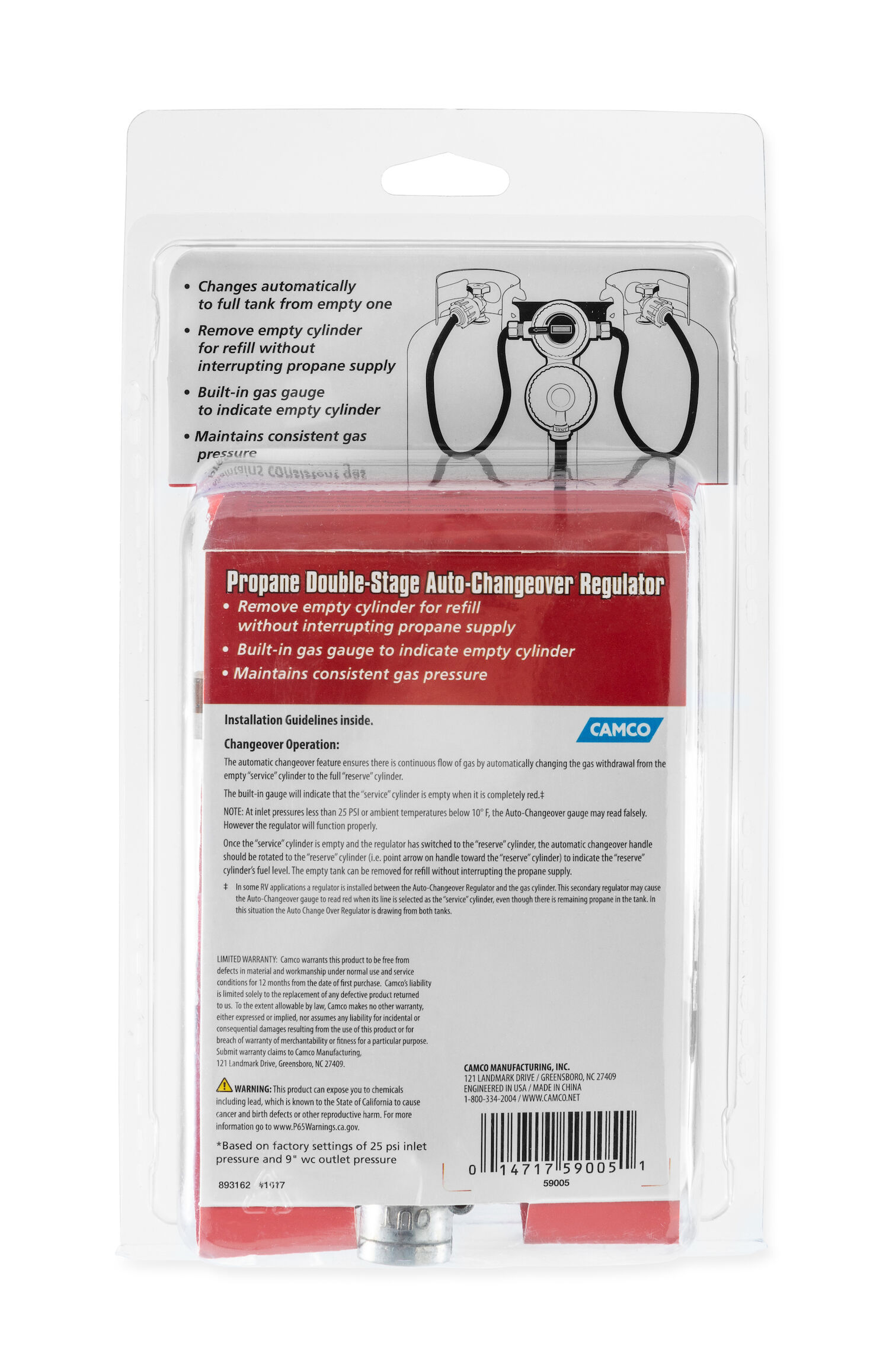 Propane Double-Stage Auto-Changeover Regulator,cCSAus,Clam