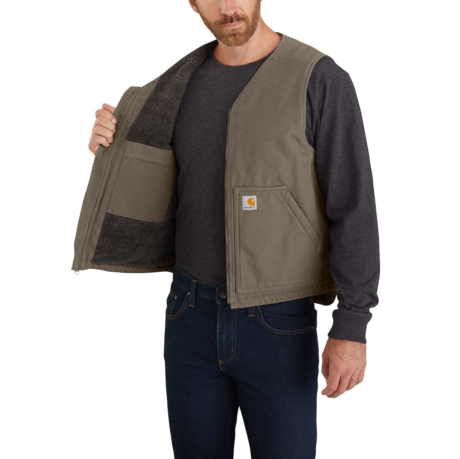 Carhartt Men's Relaxed Fit Washed Duck Sherpa-Lined Vest