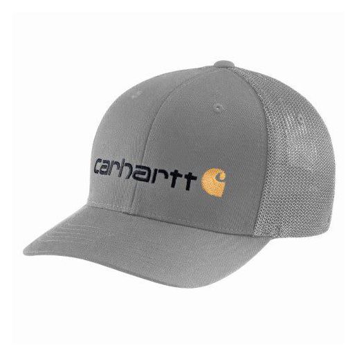 Carhartt Men's Rugged Flex Fitted Canvas Mesh Back Logo Graphic Cap in Asphalt