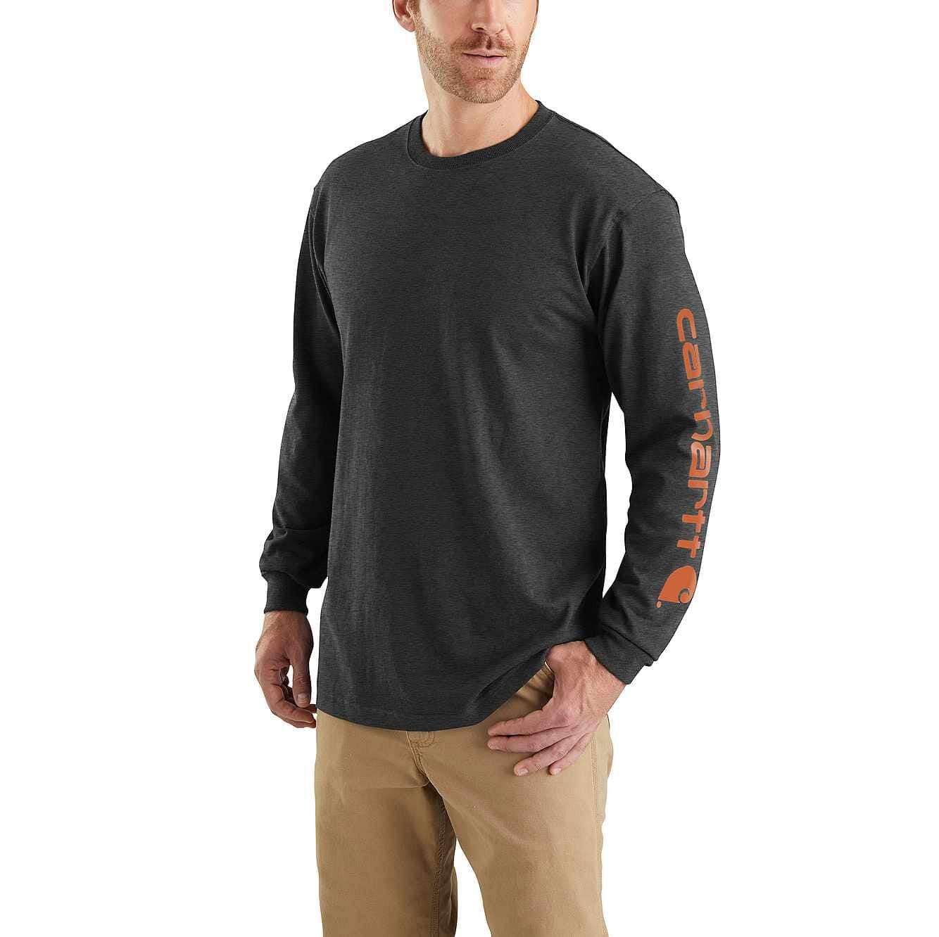 Carhartt Men's Loose Fit Heavyweight Long Sleeve Logo Sleeve Graphic T-Shirt