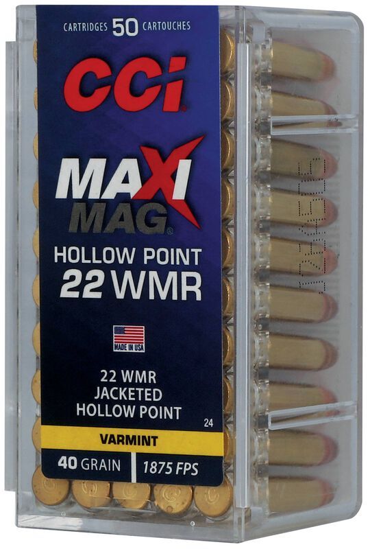 CCI Maxi-Mag .22 WMR, 40 Grain Jacketed Hollow Point Rifle Ammo, 50-Rd
