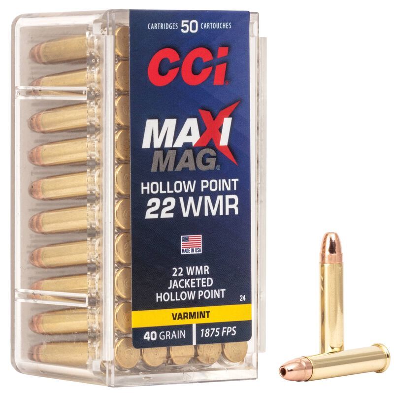 CCI Maxi-Mag .22 WMR, 40 Grain Jacketed Hollow Point Rifle Ammo, 50-Rd