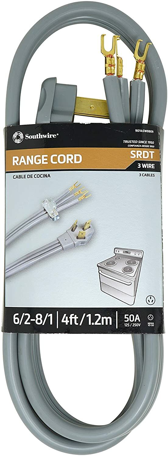 Southwire 9014Sw8809 Range Power Cord, 4-Foot, 1/4-Inch Flanged Terminals
