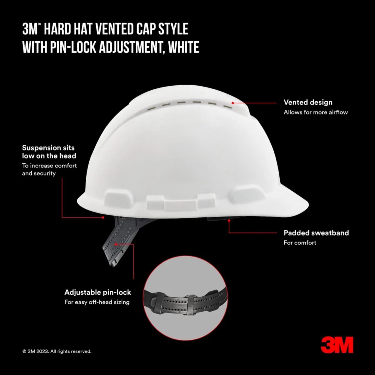 3M White Vented Cap Style Hard Hat With Pin-Lock Adjustment